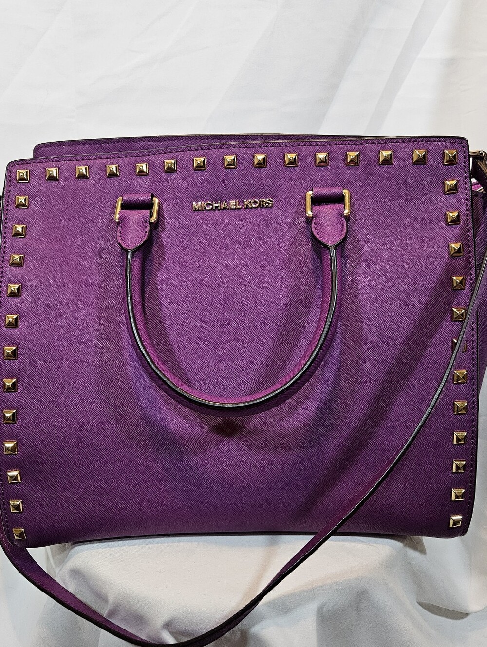 Michael Kors Purple Studded Saffiano Tote with Gold Hardware